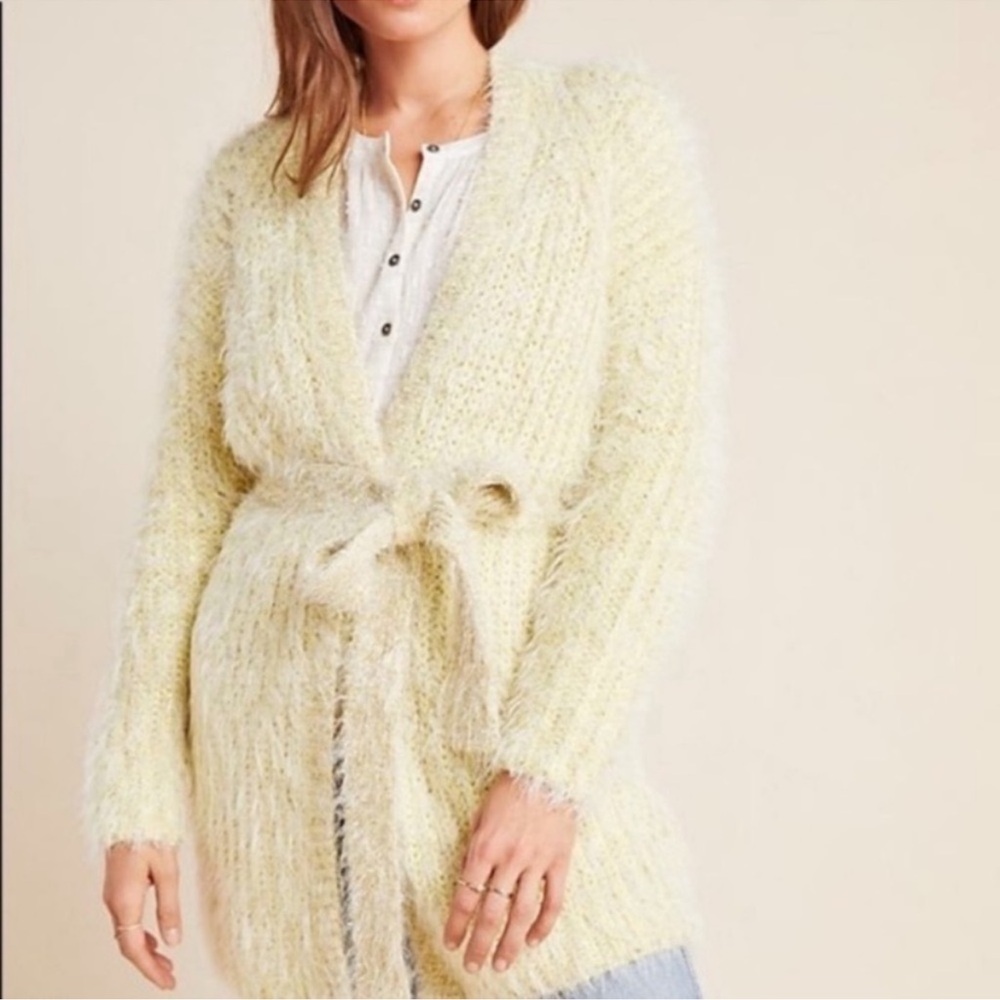 Anthropologie Yellow Shimmery Larkin Cardigan